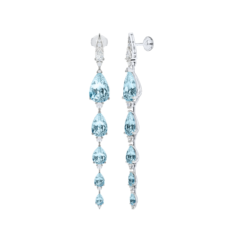 Серьги-пусеты с аквамаринами и бриллиантами