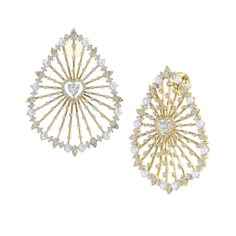 Серьги-пусеты с жемчугом и бриллиантами