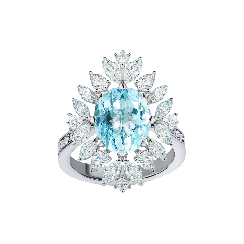 Кольцо с аквамарином и бриллиантами