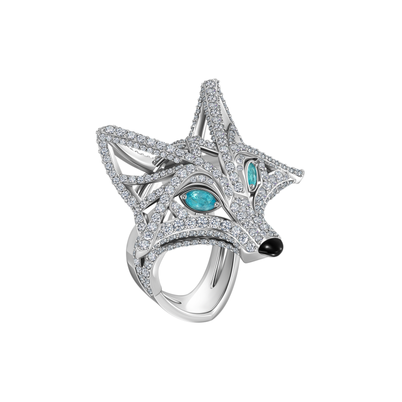 Кольцо с турмалинами параиба, бриллиантами и агатом