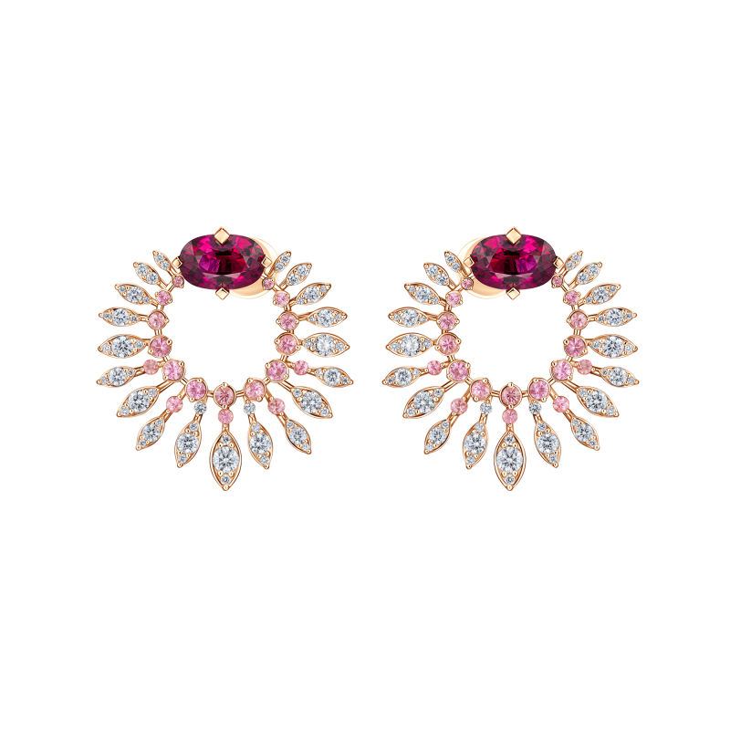 Серьги-пусеты с рубеллитами, сапфирами и бриллиантами