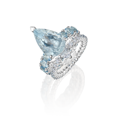 Кольцо с аквамаринами и бриллиантами