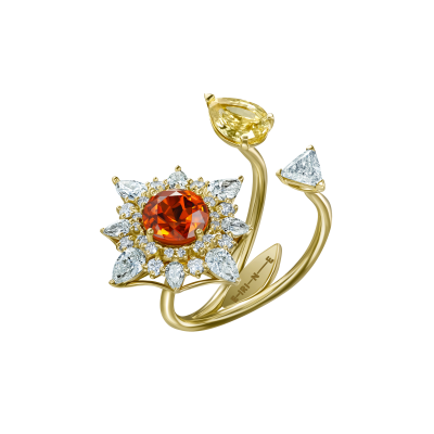 Кольцо с гранатом, сапфиром и бриллиантами