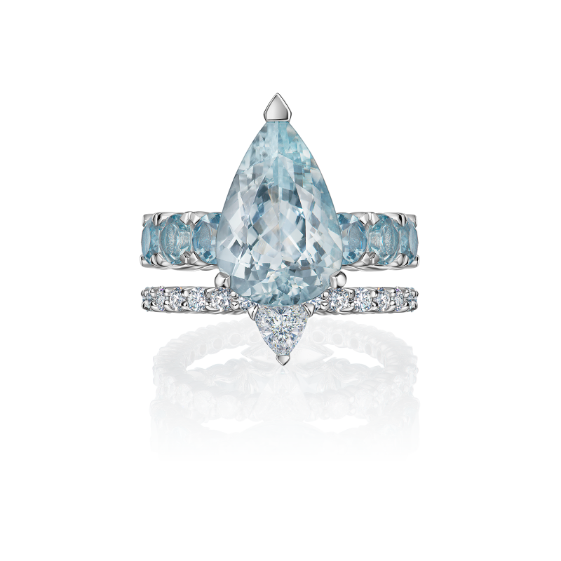 Кольцо с аквамаринами и бриллиантами