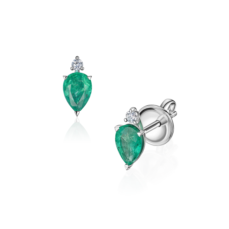 Серьги-пусеты с изумрудами и бриллиантами